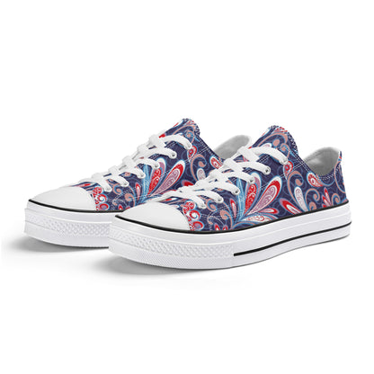Blue and Red Paisley Pattern - Womens Classic Low Top Canvas Shoes for Footwear Lovers