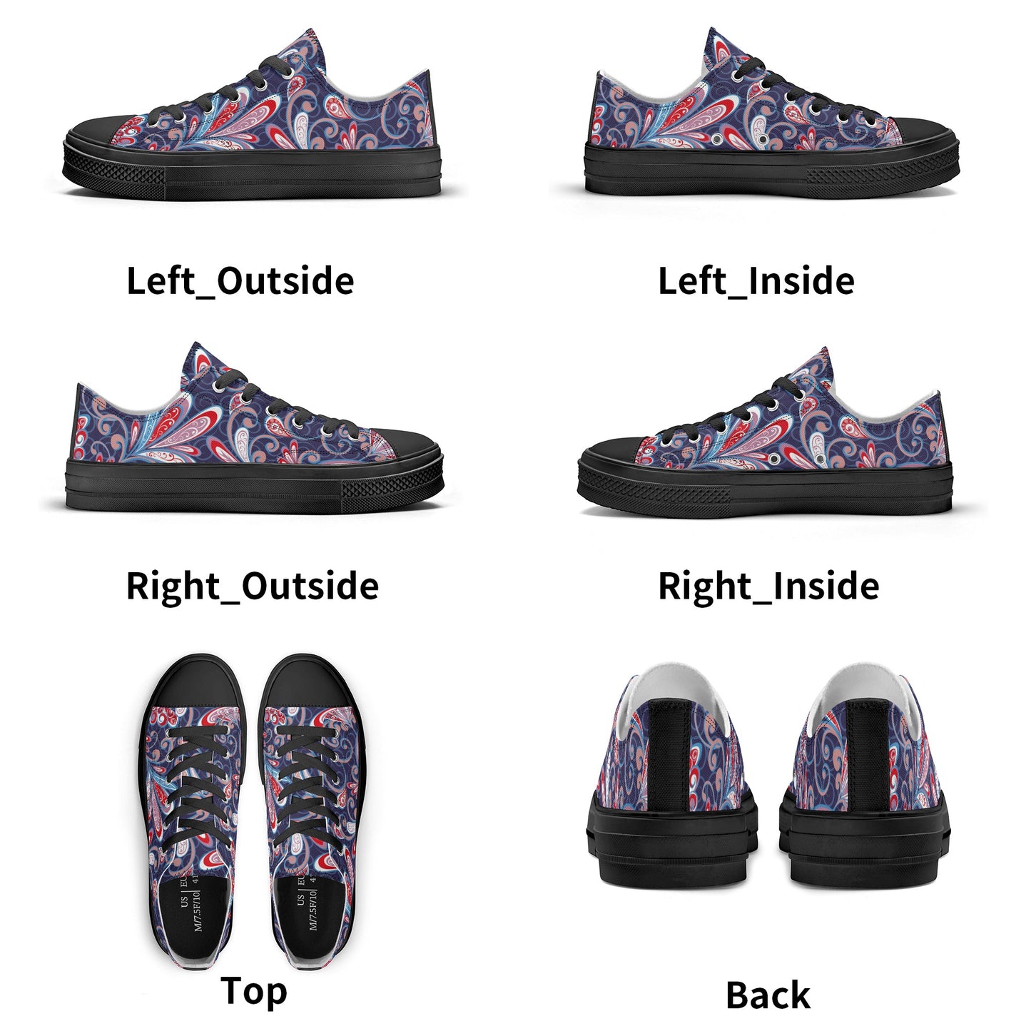 Blue and Red Paisley Pattern - Womens Classic Low Top Canvas Shoes for Footwear Lovers