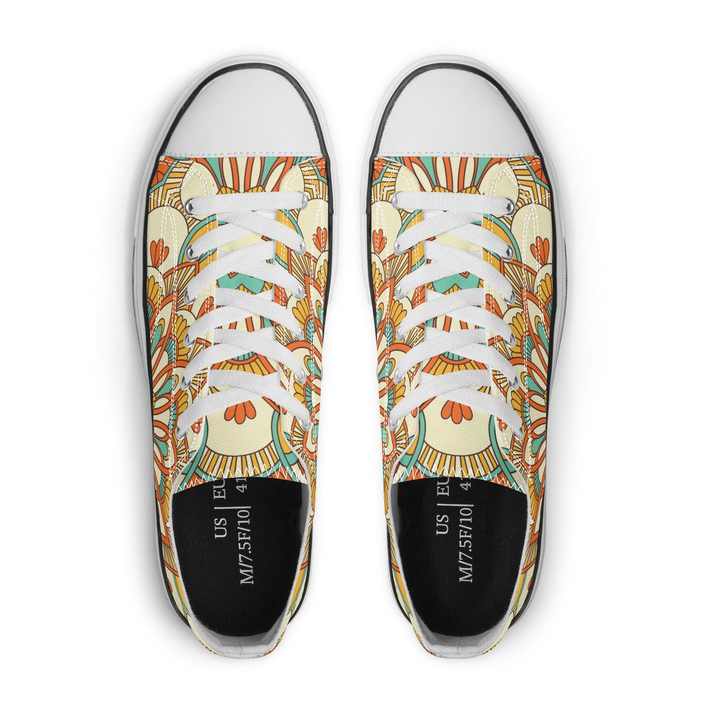 Yellow, Orange and Blue Mandala Pattern - Womens Classic Low Top Canvas Shoes for Footwear Lovers