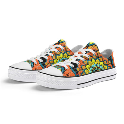 Orange, Yellow and Blue Mandala Pattern - Mens Classic Low Top Canvas Shoes for Footwear Lovers