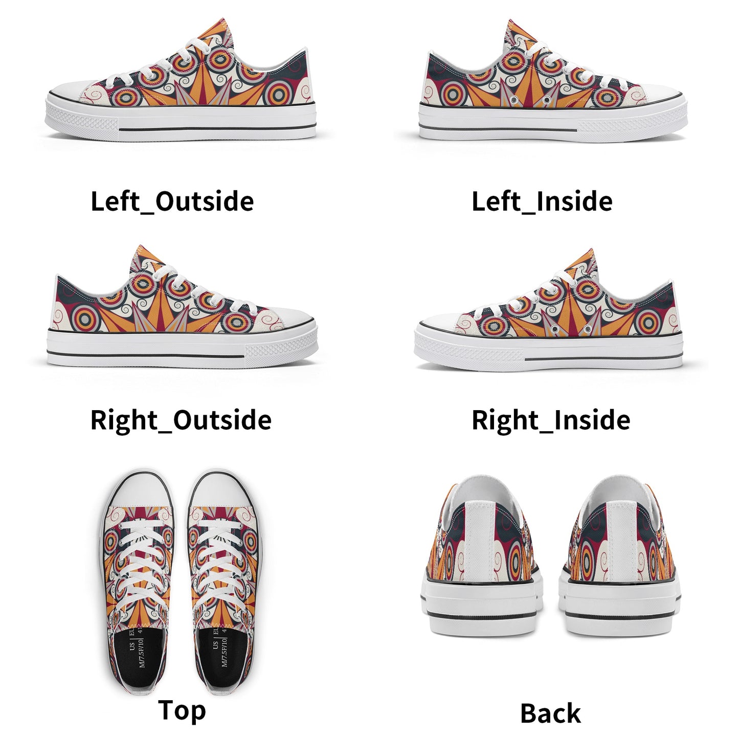 Orange, Red and Blue Mandala Pattern - Womens Classic Low Top Canvas Shoes for Footwear Lovers