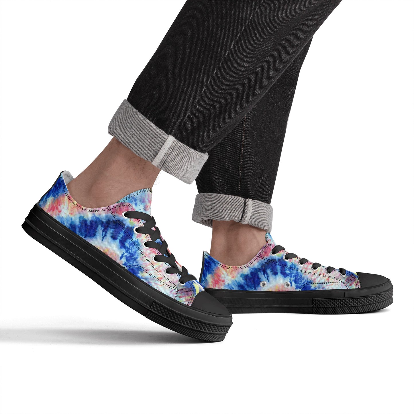 Blue and Red Tie Dye Pattern - Mens Classic Low Top Canvas Shoes for Footwear Lovers