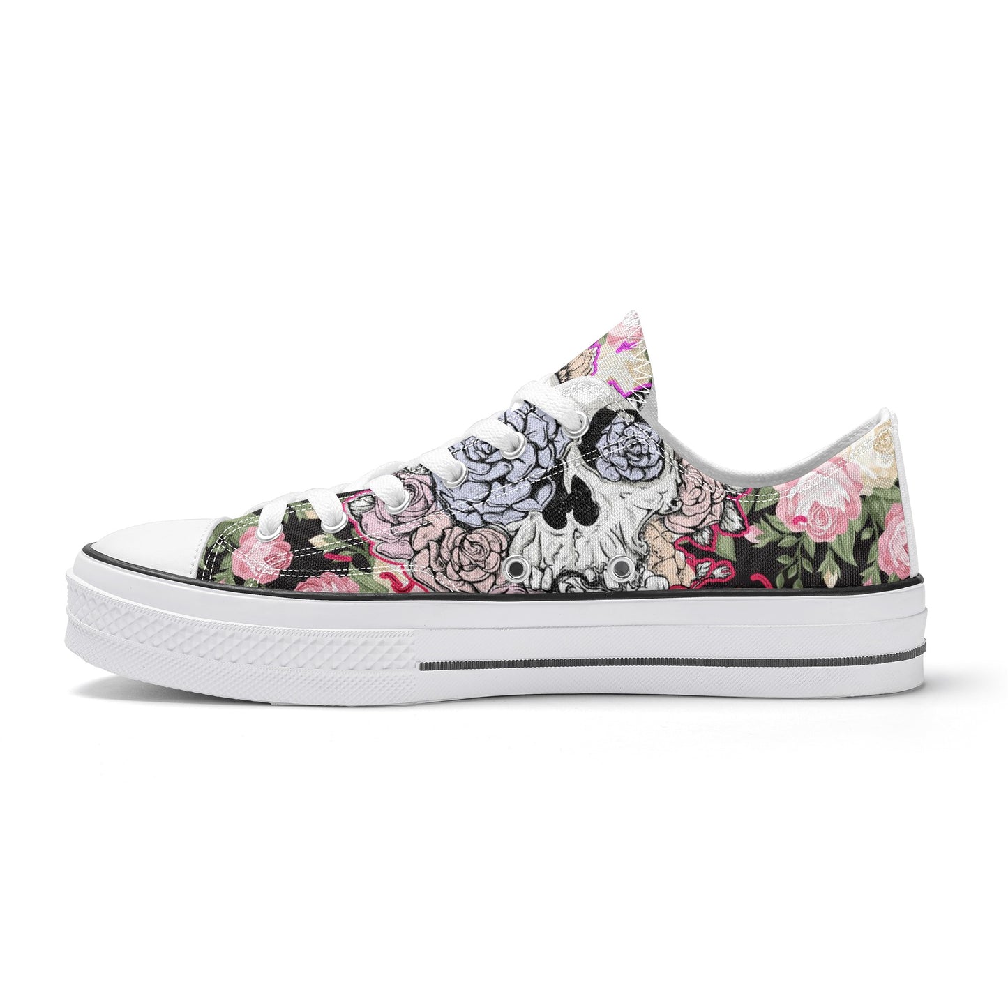 Skull & Roses Pattern - Womens Classic Low Top Canvas Shoes for Footwear Lovers