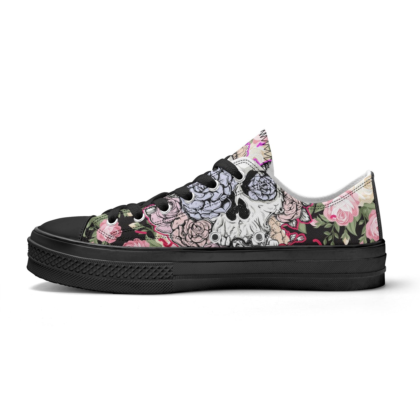 Skull & Roses Pattern - Womens Classic Low Top Canvas Shoes for Footwear Lovers