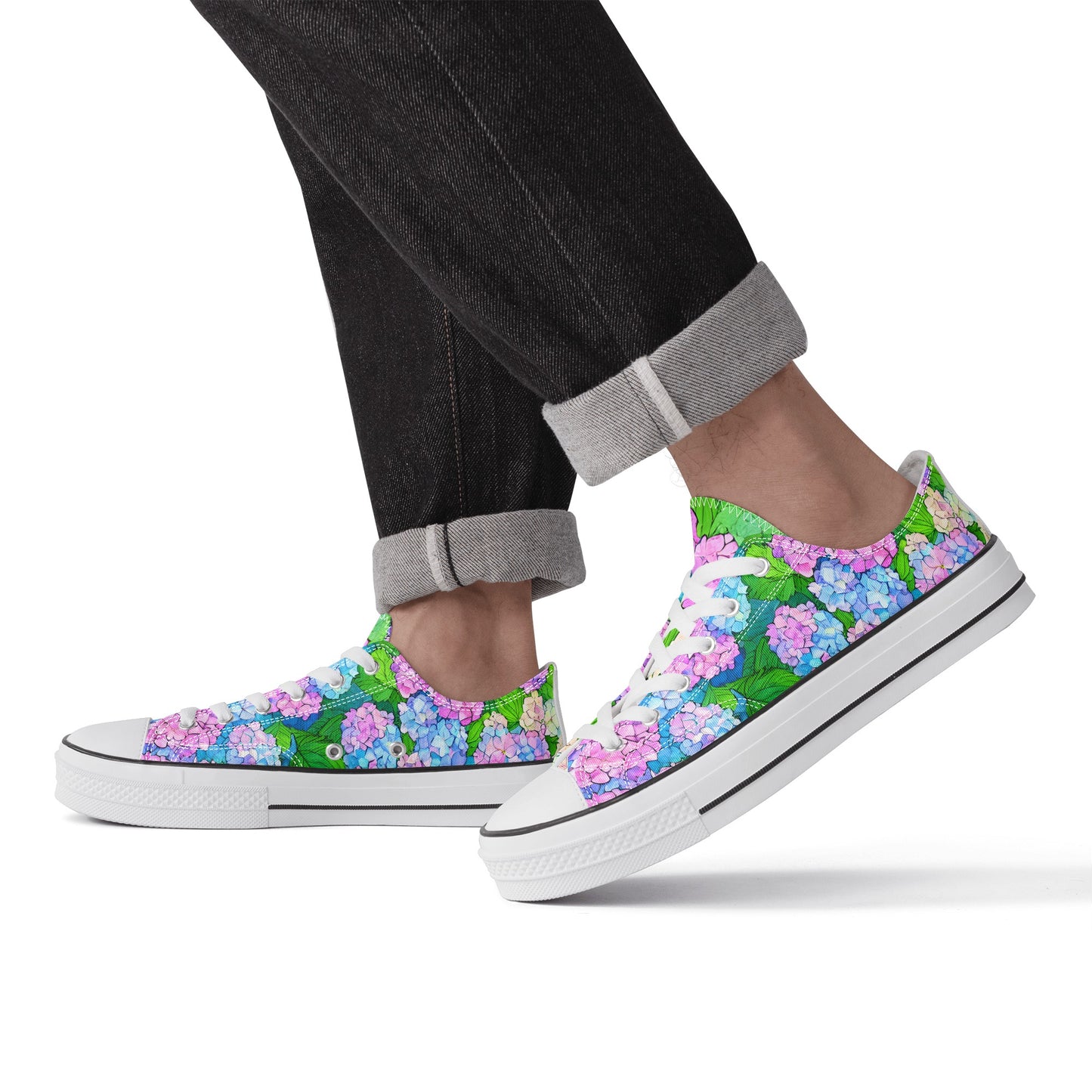 Hydrangea Mens Low Top Shoes, Garden Classic Canvas Converse Sneakers.