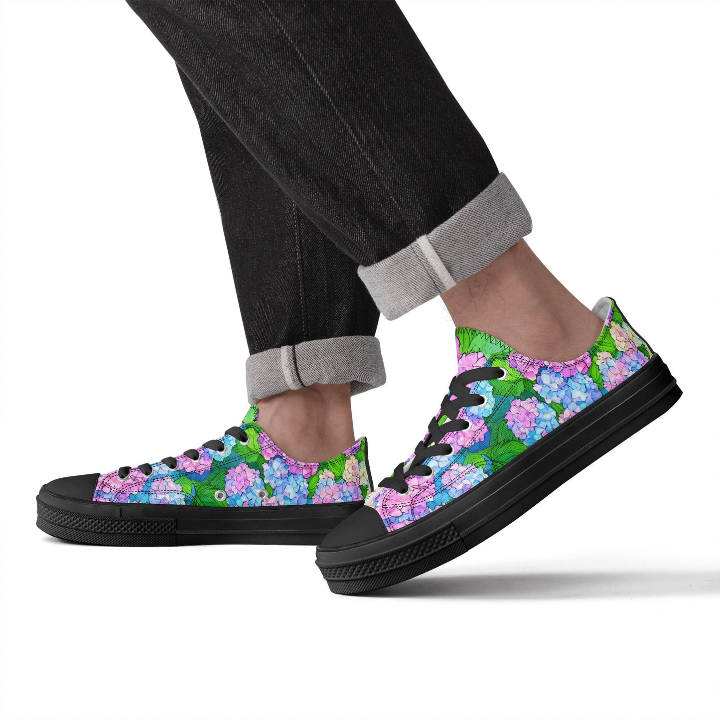Hydrangea Mens Low Top Shoes, Garden Classic Canvas Converse Sneakers.