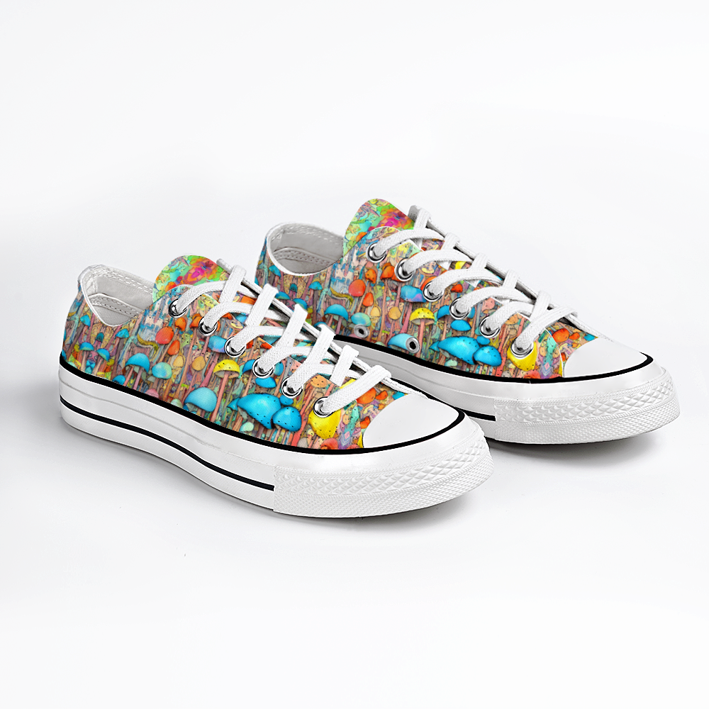 Mushroom Love Collection - Classic Unisex Low Top Canvas Sneakers