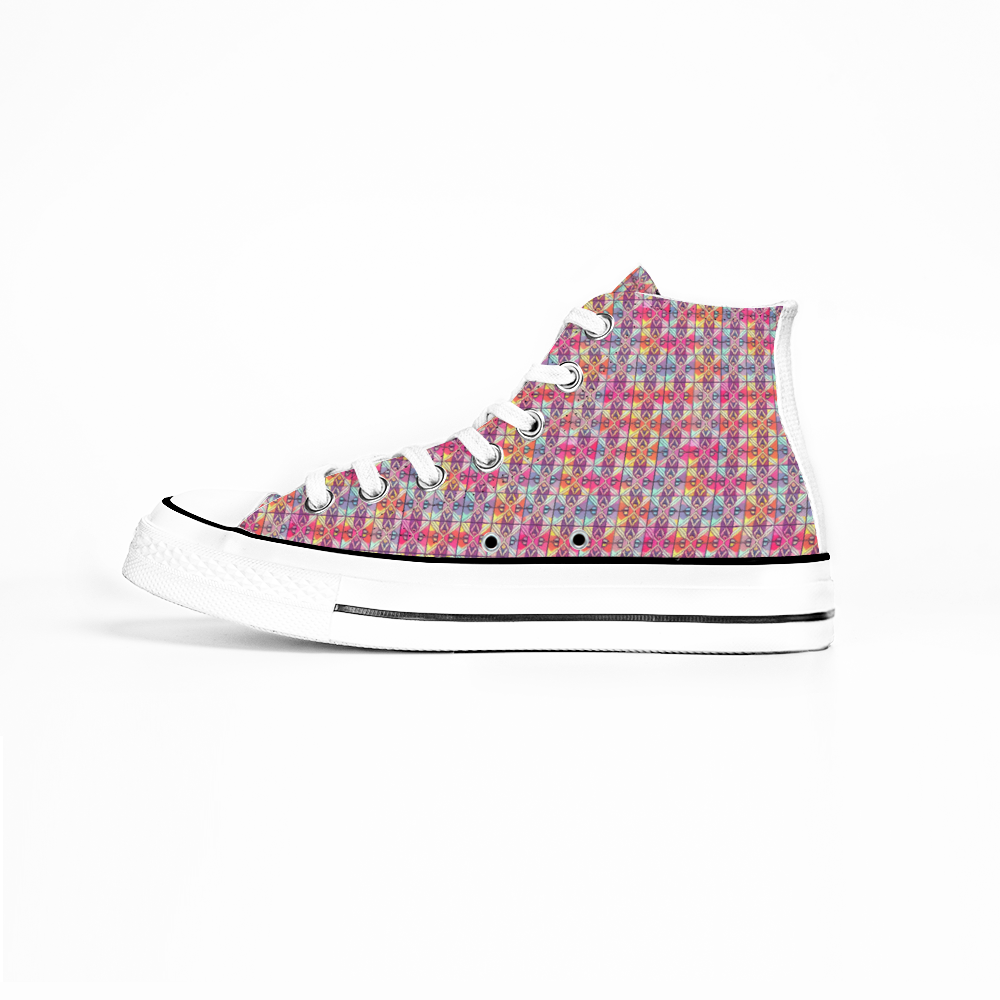Checkered Pattern Collection - Classic Unisex High Top Canvas Sneakers